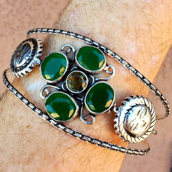 New Emerald & Citrine 925 Silver Sun Cuff Bracelet. - Picture 8 of 15